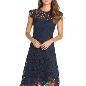 NWT Eliza J Asymmetrical Lace Fit & Flare Dress NAVY